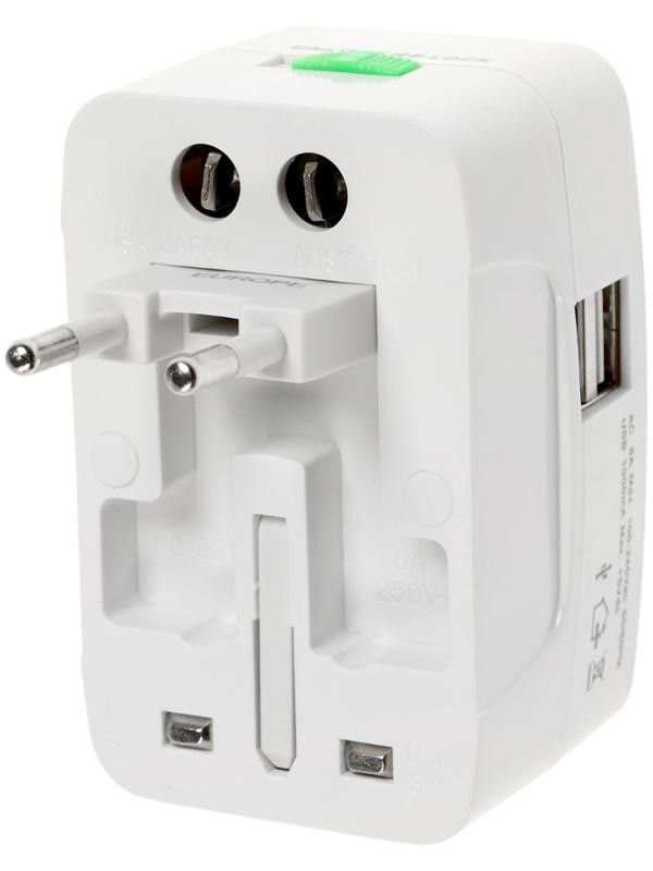 Адаптер универсальный 5 в 1, 6 А, 2 USB-A, 220 В, белый