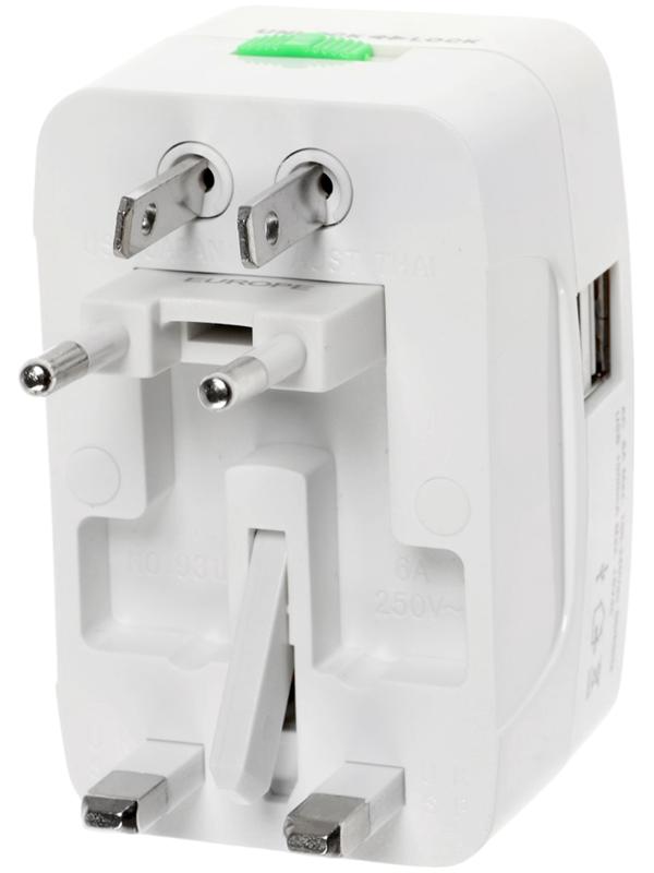 Адаптер универсальный 5 в 1, 6 А, 2 USB-A, 220 В, белый