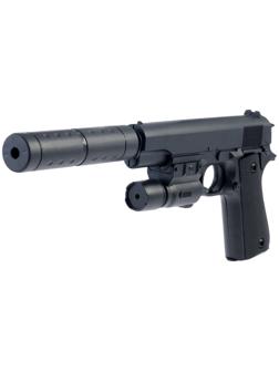 Пистолет «Вектор», с глушителем и лазером, стреляет пульками 6 мм