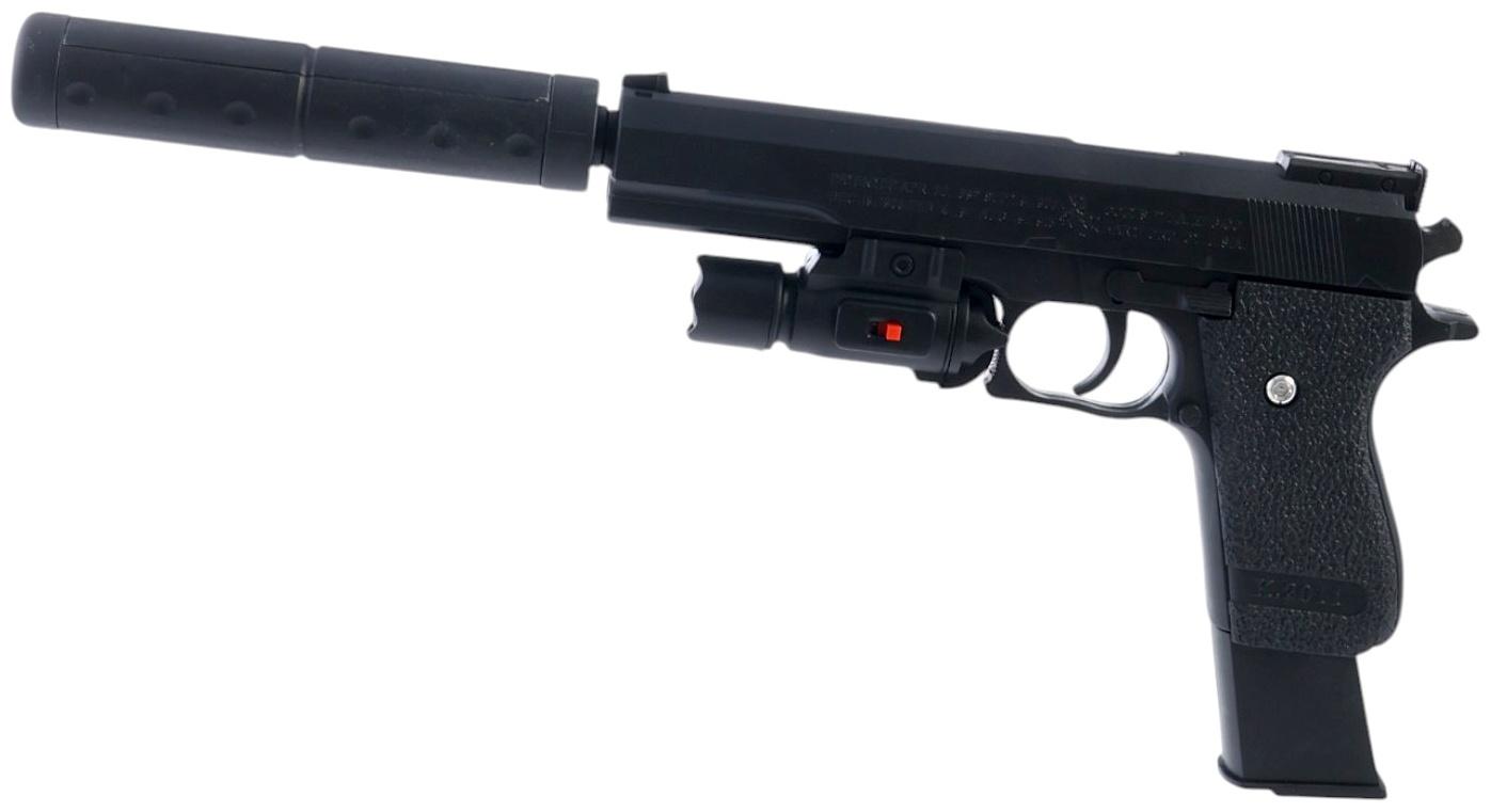 Пистолет «Пневматический чемпион», с лазером, глушителем и увеличенной обоймой, стреляет пульками 6 мм