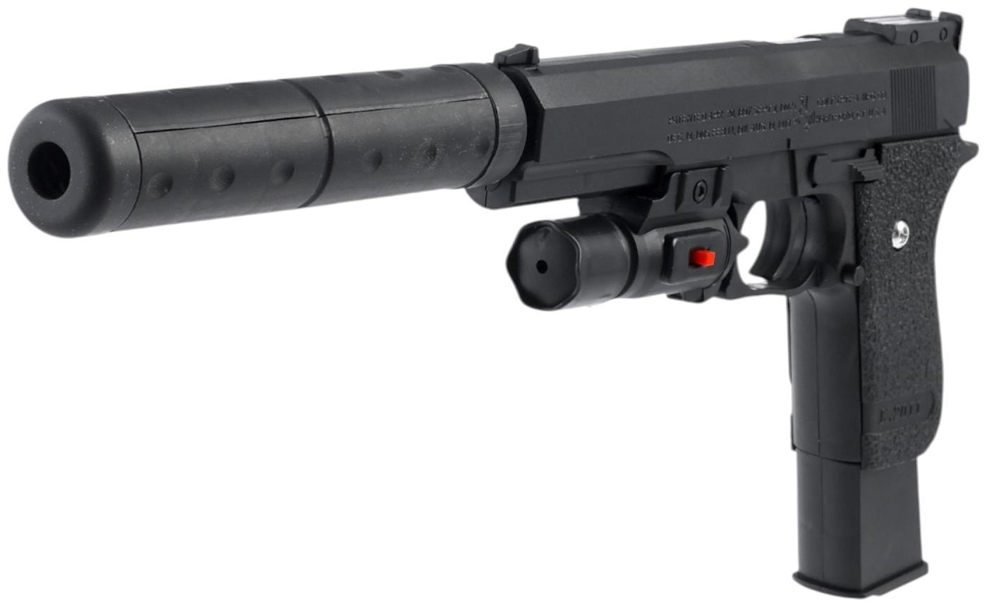 Пистолет «Пневматический чемпион», с лазером, глушителем и увеличенной обоймой, стреляет пульками 6 мм