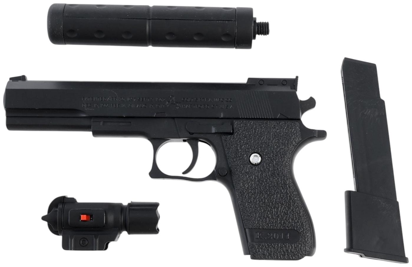 Пистолет «Пневматический чемпион», с лазером, глушителем и увеличенной обоймой, стреляет пульками 6 мм