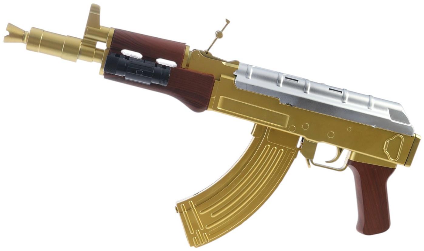 Автомат АК-47, с лазером, стреляет пульками 6 мм, цвет золотой, 46 см