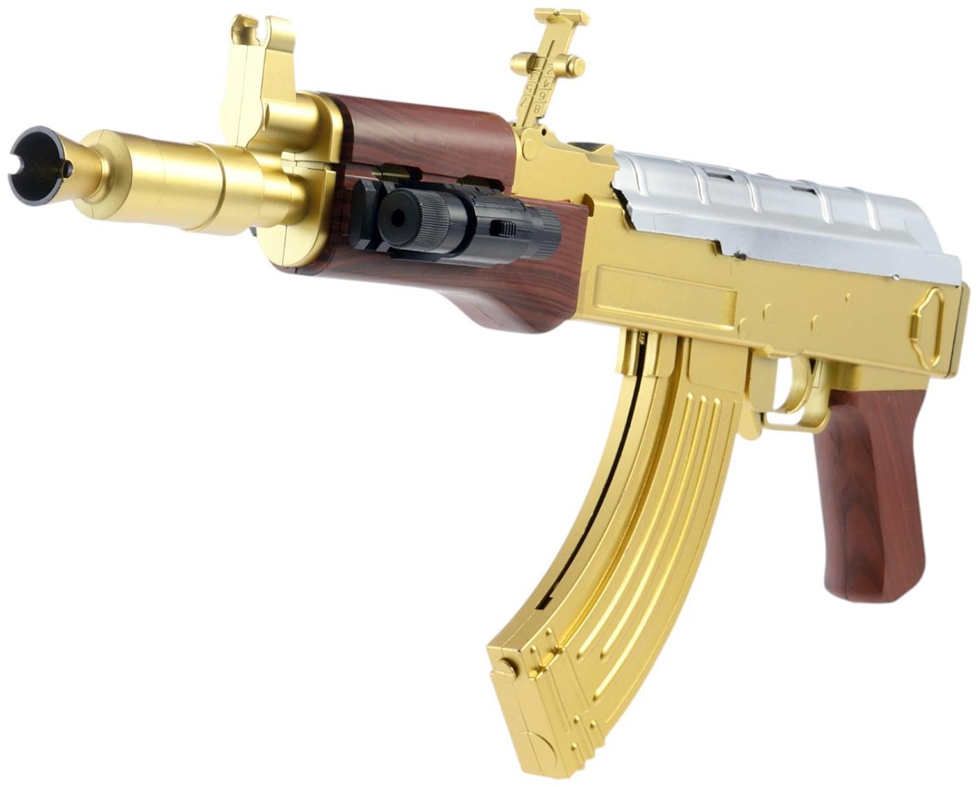 Автомат АК-47, с лазером, стреляет пульками 6 мм, цвет золотой, 46 см