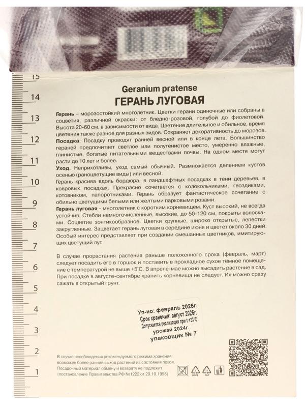 Герань луговая Сплиш Сплэш, корневище в пакете с торфогрунтом, р-р I, 1 шт.
