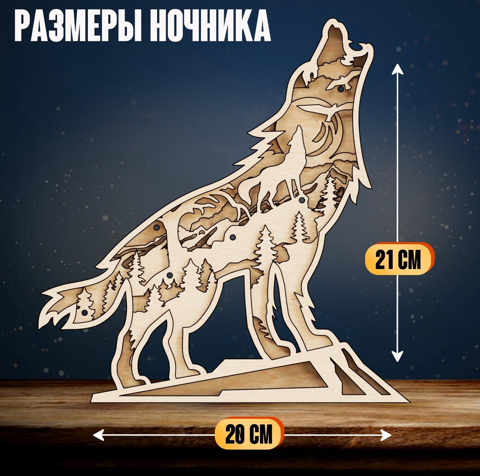 Деревянный конструктор «Волк», размер 21×20 см, гирлянда в комплекте