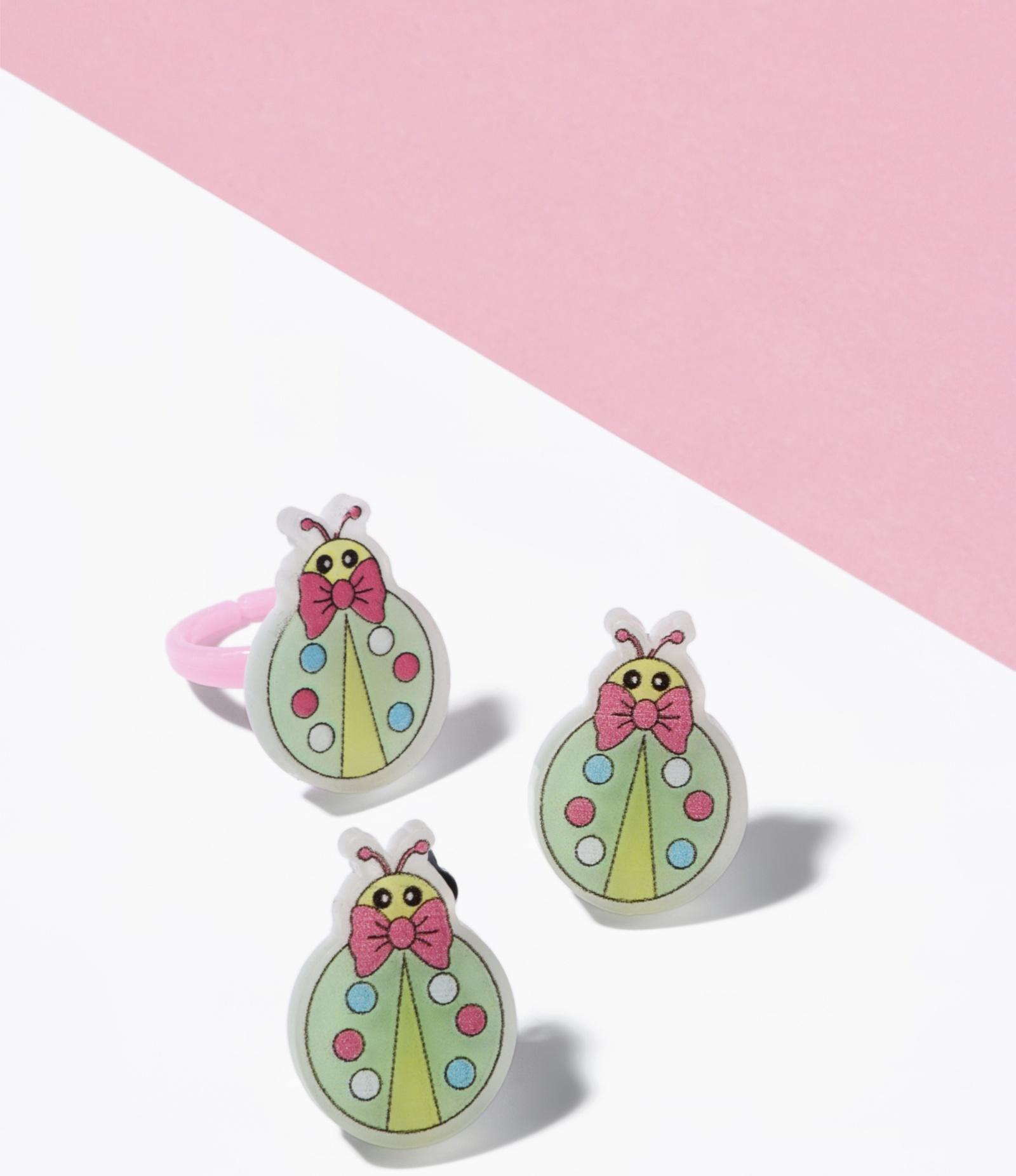 Набор детский «Выбражулька» 2 предмета: клипсы, кольцо, божья коровка, МИКС