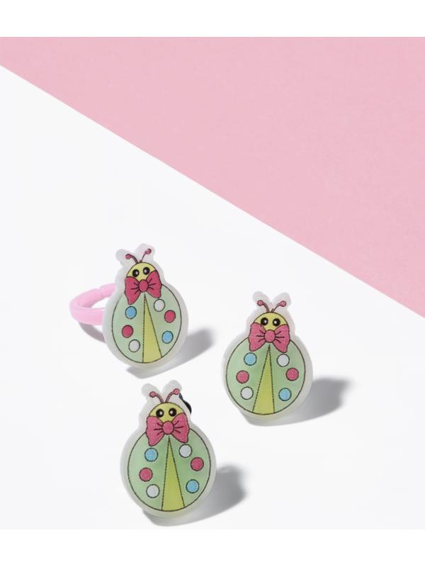 Набор детский «Выбражулька» 2 предмета: клипсы, кольцо, божья коровка, МИКС