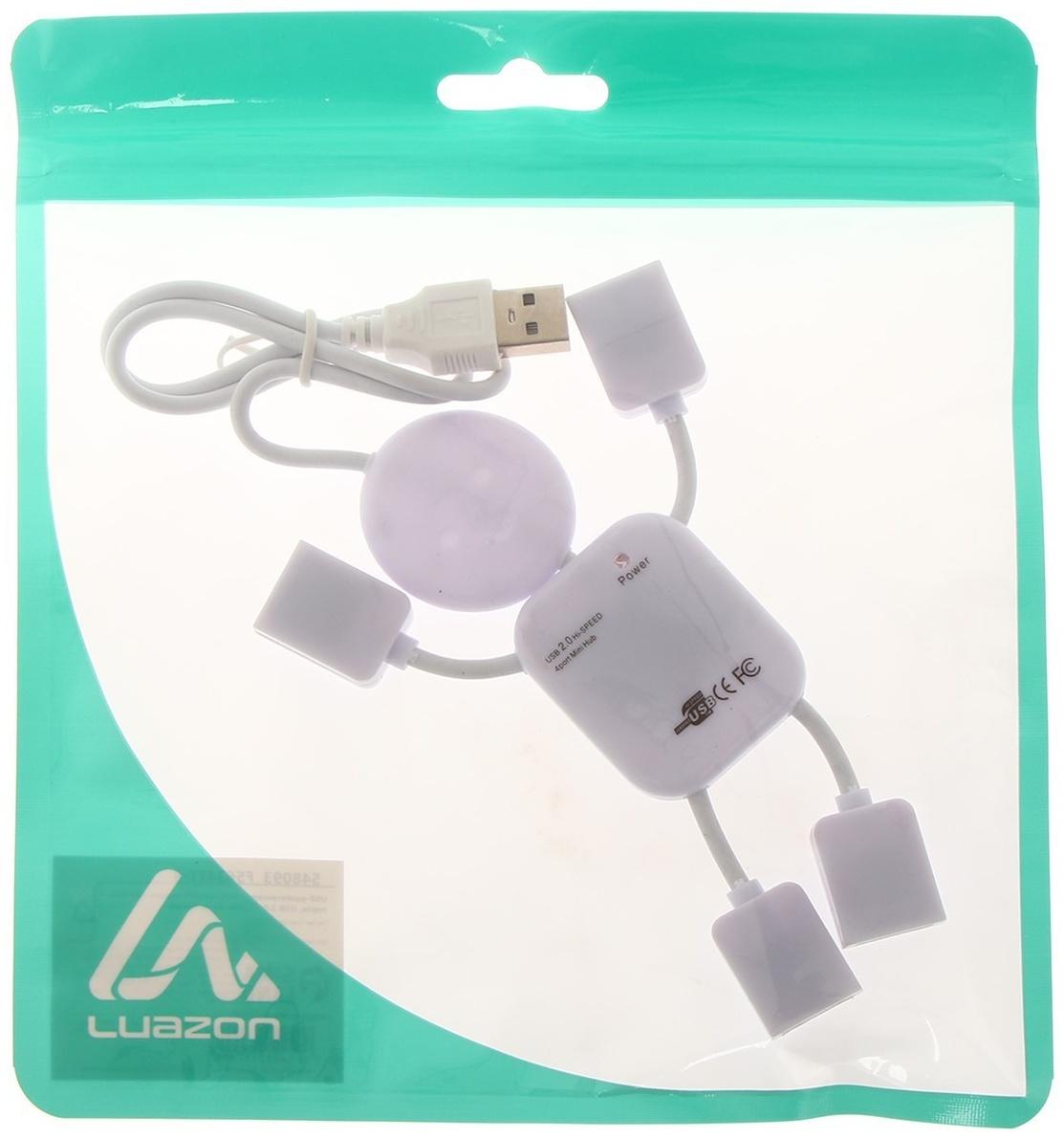 USB-разветвитель (HUB) LuazON SSV-011, 4 порта, USB 2.0, кабель 0.4 м, белый