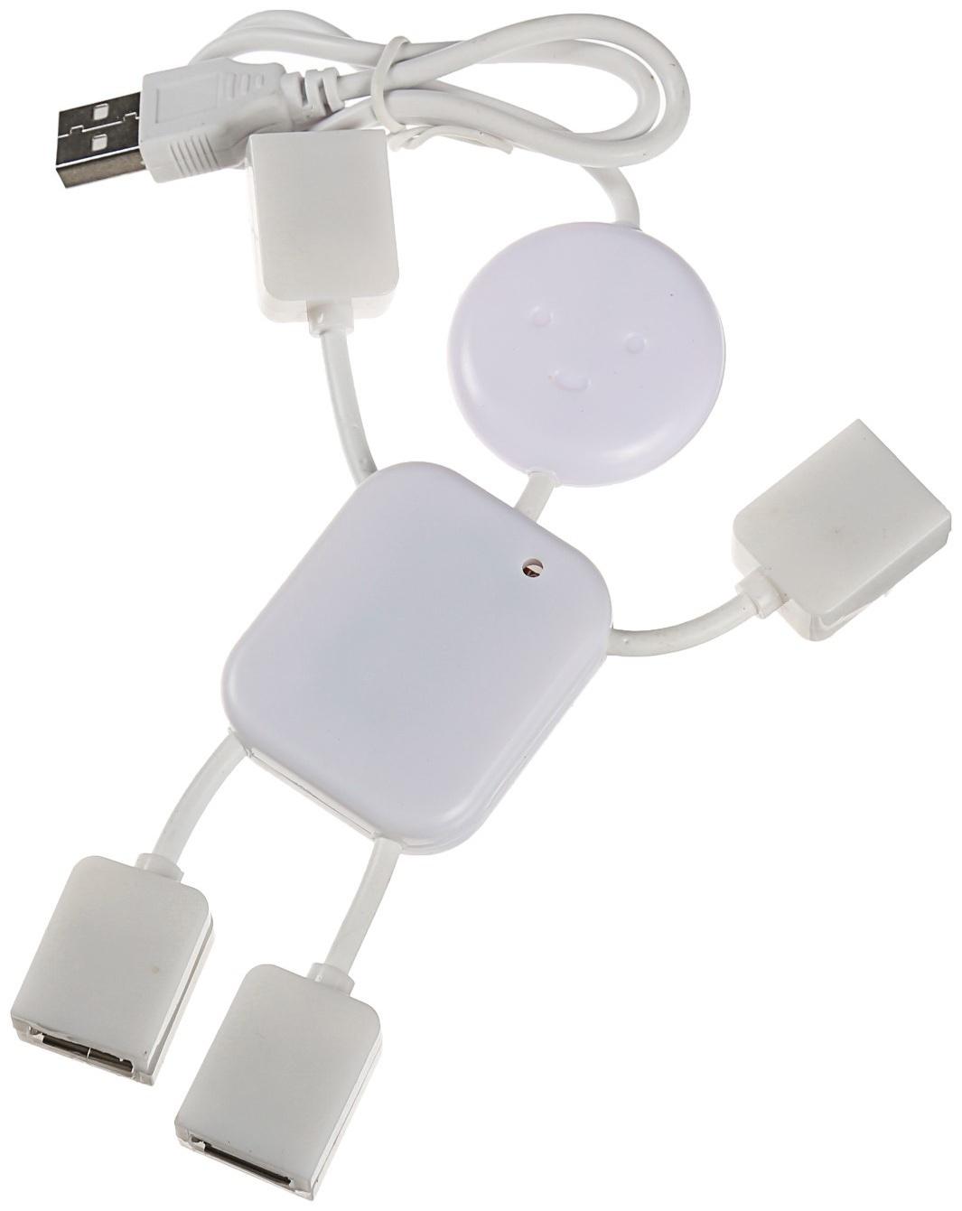 USB-разветвитель (HUB) LuazON SSV-011, 4 порта, USB 2.0, кабель 0.4 м, белый