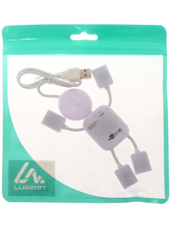 USB-разветвитель (HUB) LuazON SSV-011, 4 порта, USB 2.0, кабель 0.4 м, белый