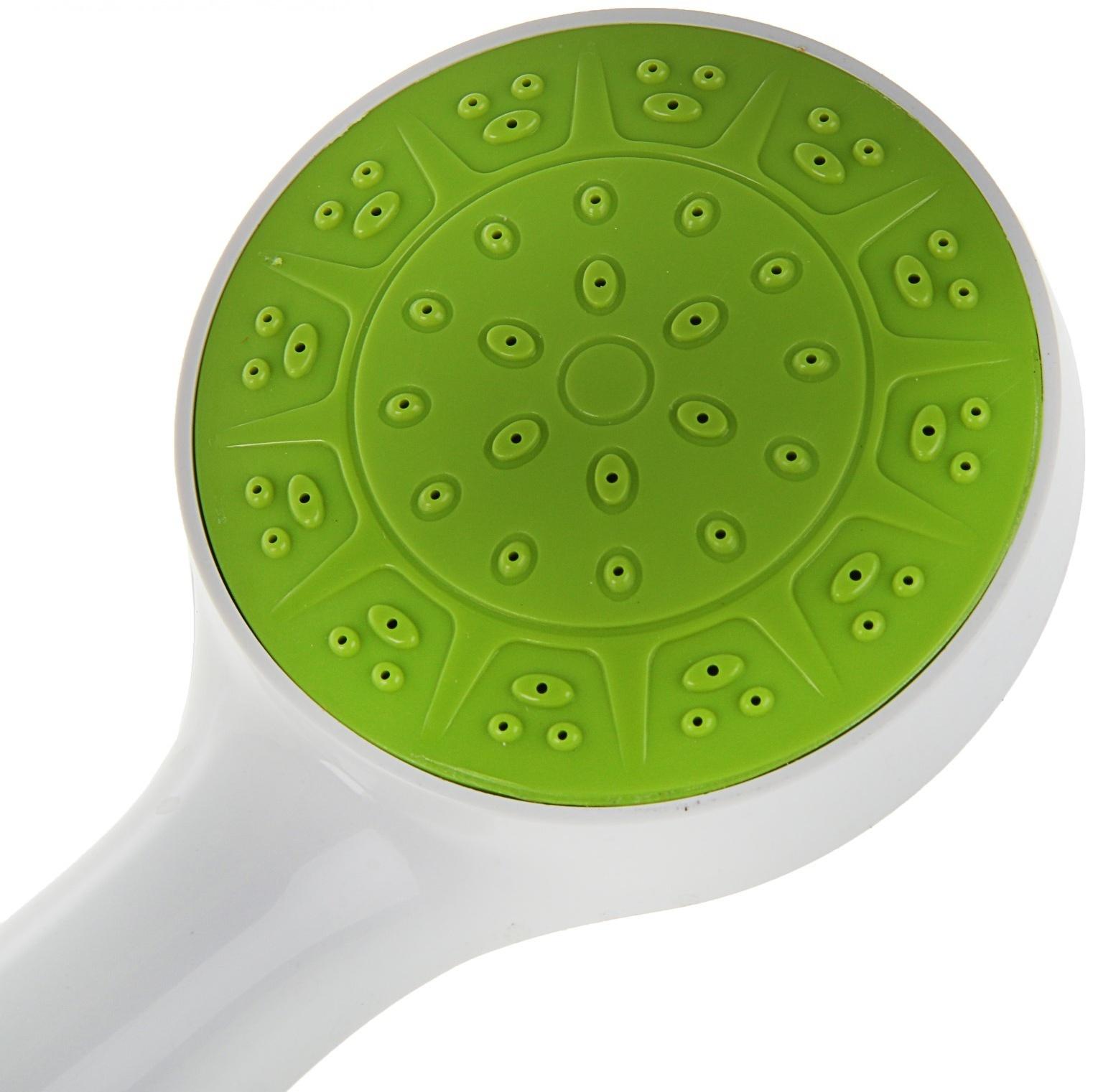 Лейка для душа LD-01-010 g, с зеленой вставкой, 1 режим, пластик, белая