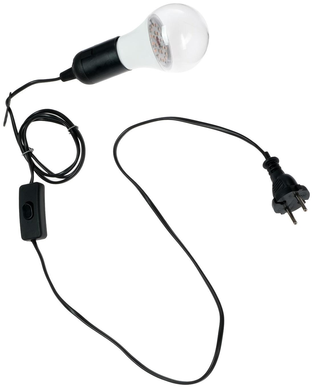 Светильник для растений 12 Вт, 10 мкмоль/с, провод 1.7 метра с выключателем, липучка на окно