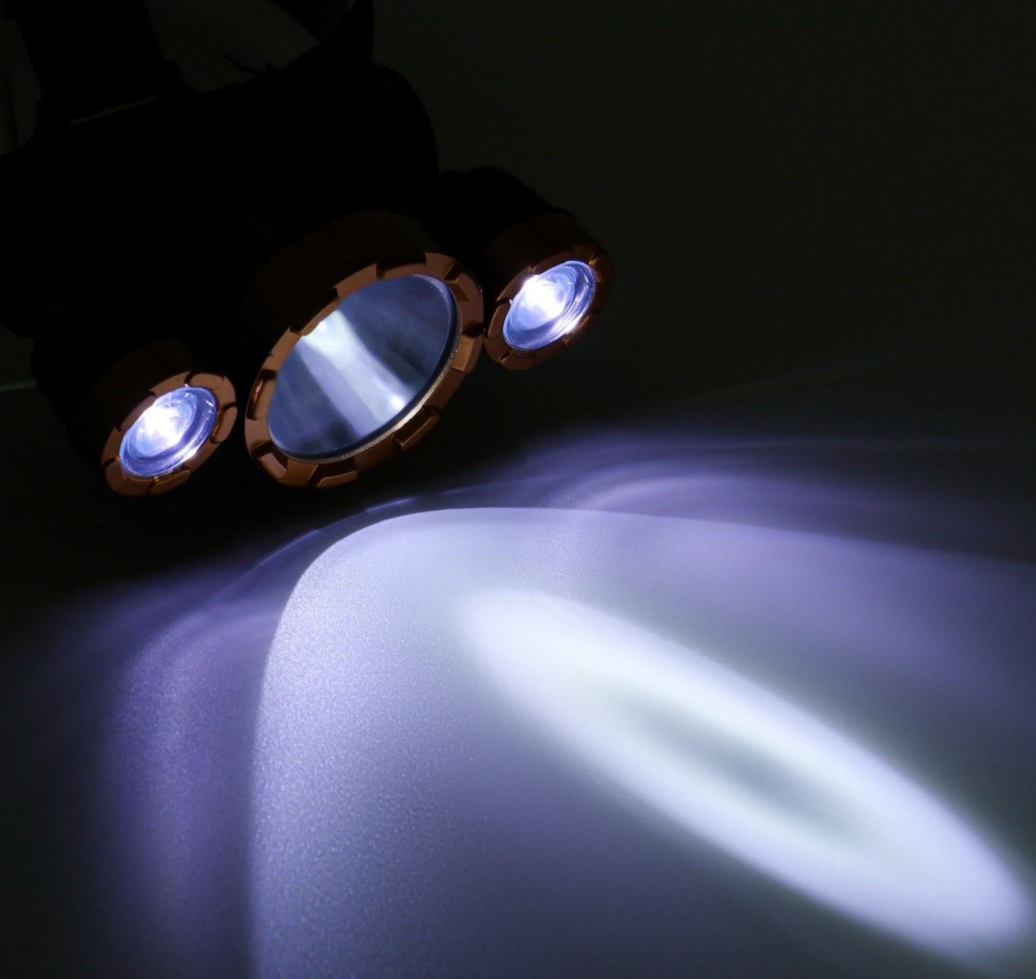 Фонарь налобный аккумуляторный, 5 Вт, 1800 мАч, USB, 2 режимов