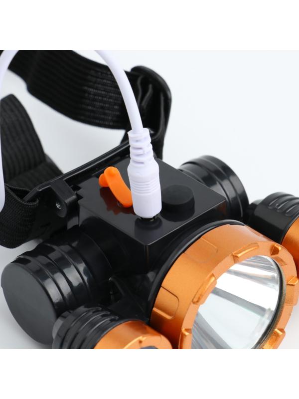 Фонарь налобный аккумуляторный, 5 Вт, 1800 мАч, USB, 2 режимов