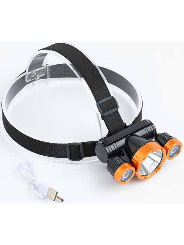 Фонарь налобный аккумуляторный, 5 Вт, 1800 мАч, USB, 2 режимов