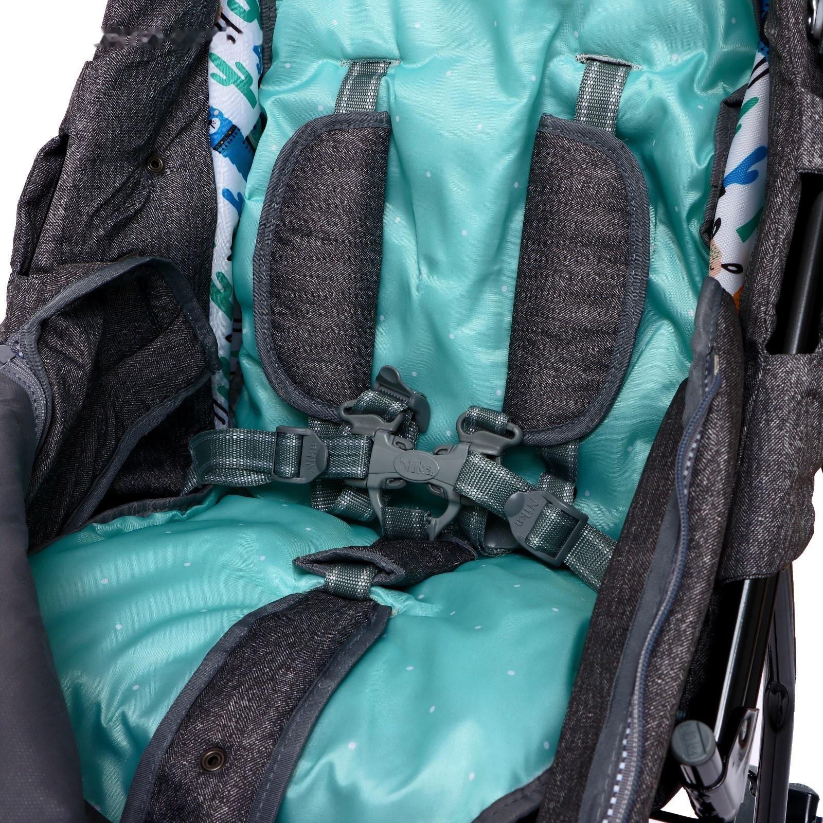 Санки - коляска «Наши детки 6», чехол для ног, муфта, сумка, принт с ламой, серый