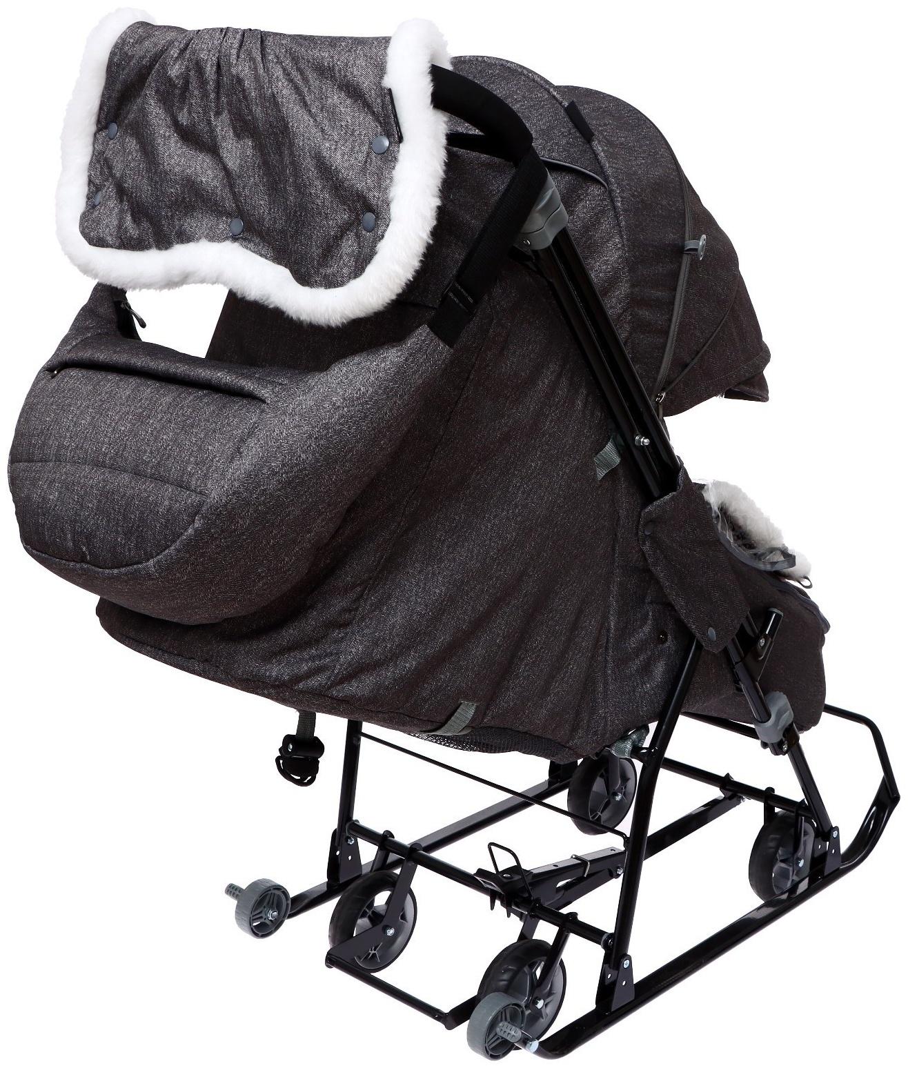 Санки - коляска «Наши детки 6», чехол для ног, муфта, сумка, принт с ламой, серый