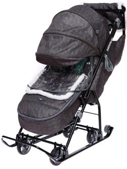 Санки - коляска «Наши детки 6», чехол для ног, муфта, сумка, принт с ламой, серый