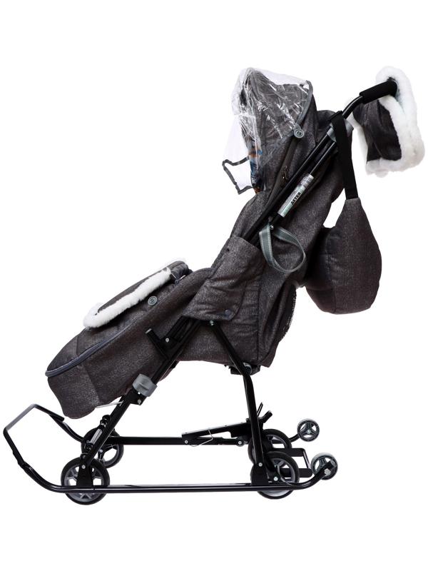 Санки - коляска «Наши детки 6», чехол для ног, муфта, сумка, принт с ламой, серый