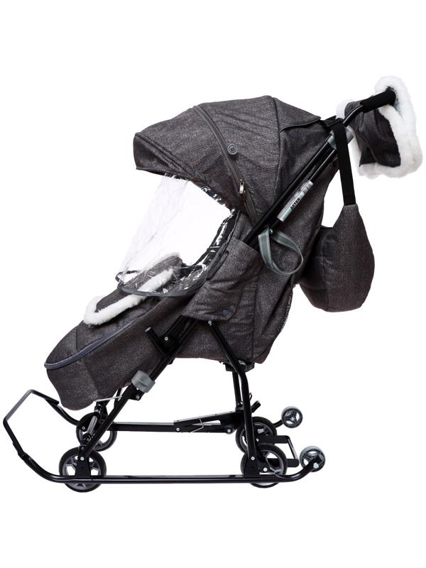 Санки - коляска «Наши детки 6», чехол для ног, муфта, сумка, принт с ламой, серый