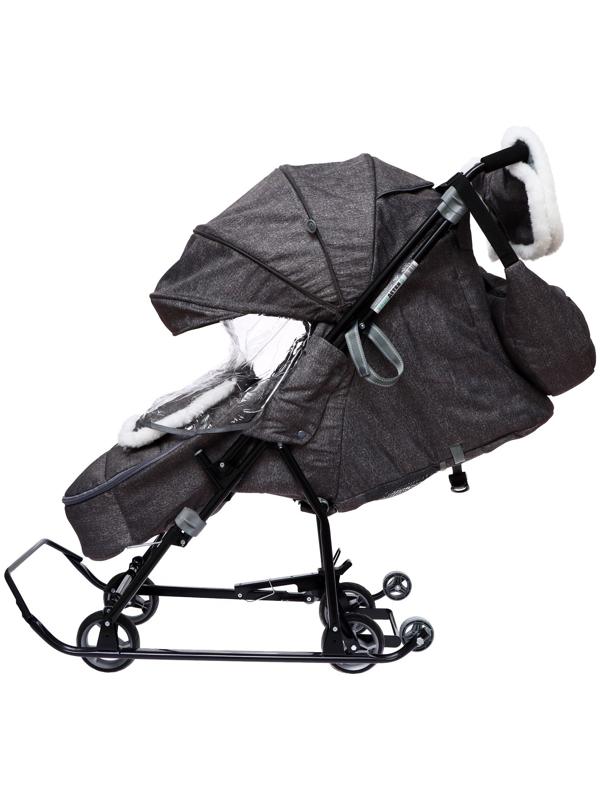 Санки - коляска «Наши детки 6», чехол для ног, муфта, сумка, принт с ламой, серый