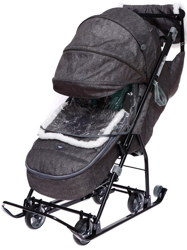 Санки - коляска «Наши детки 6», чехол для ног, муфта, сумка, принт с ламой, серый