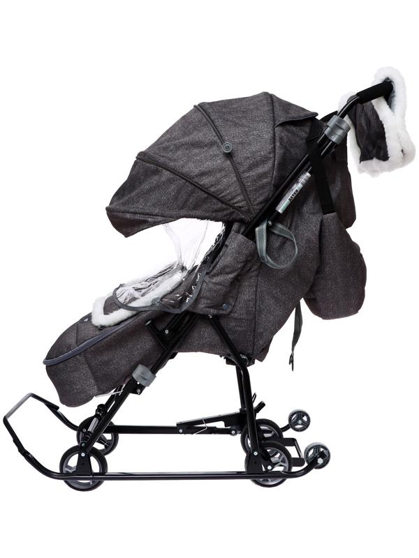 Санки - коляска «Наши детки 6», чехол для ног, муфта, сумка, принт с ламой, серый