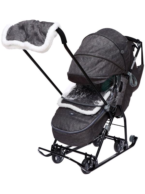 Санки - коляска «Наши детки 6», чехол для ног, муфта, сумка, принт с ламой, серый
