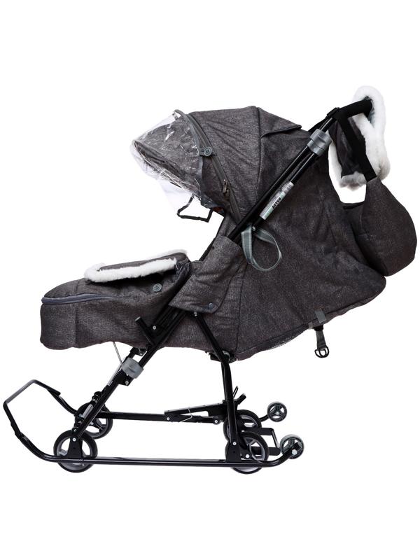 Санки - коляска «Наши детки 6», чехол для ног, муфта, сумка, принт с ламой, серый