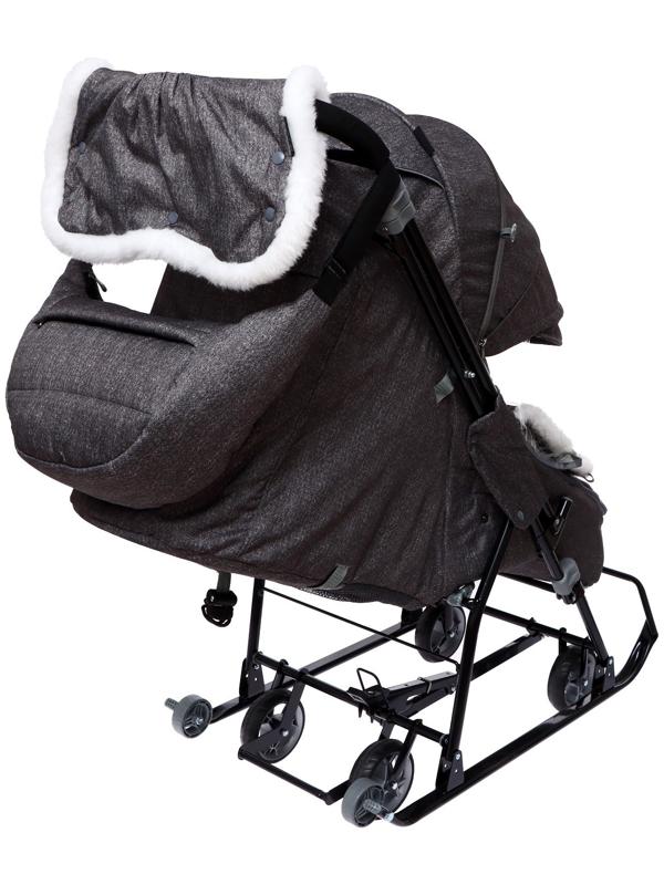 Санки - коляска «Наши детки 6», чехол для ног, муфта, сумка, принт с ламой, серый