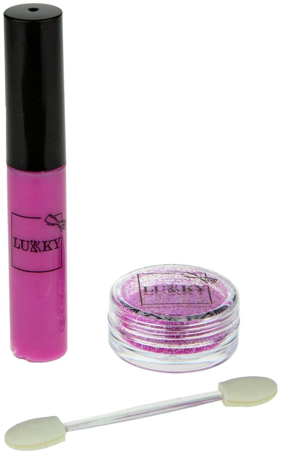 Набор «Блестящие губы», розовая матовая помада, аромат малины, розовые блёстки в баночке, с аппликацией