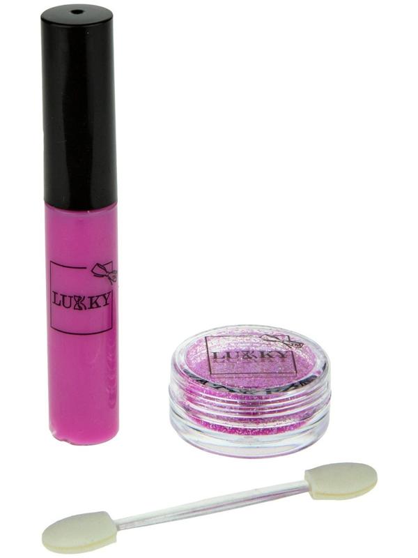 Набор «Блестящие губы», розовая матовая помада, аромат малины, розовые блёстки в баночке, с аппликацией