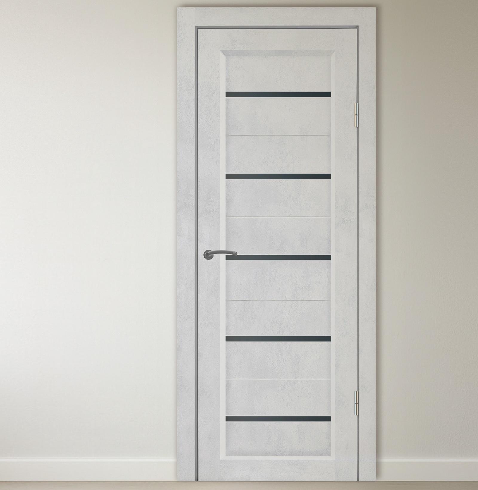 Комплект межкомнатной двери «B-1/07», со стеклом, 2000×700 мм, цвет бетон снежный/лакобель чёрный