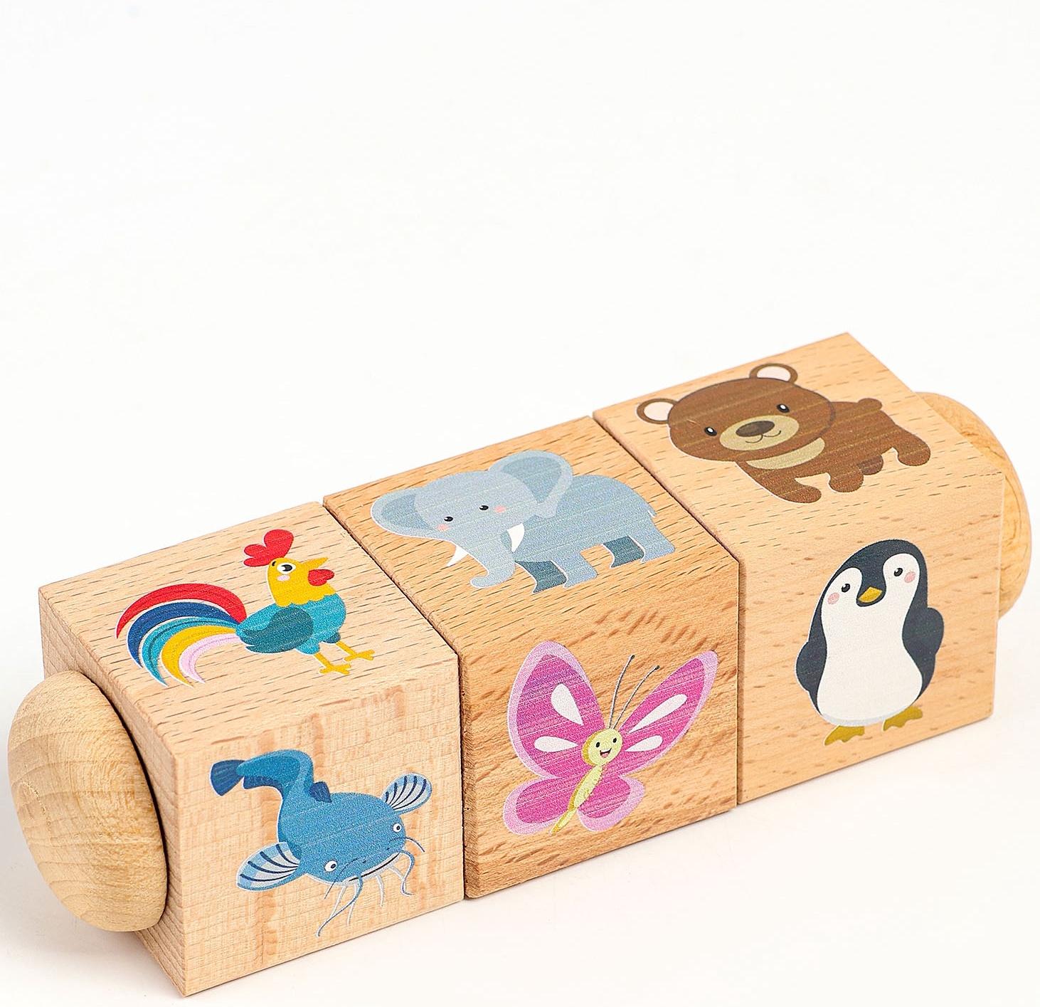 Кубики деревянные «Живая природа», на оси, 3 кубика