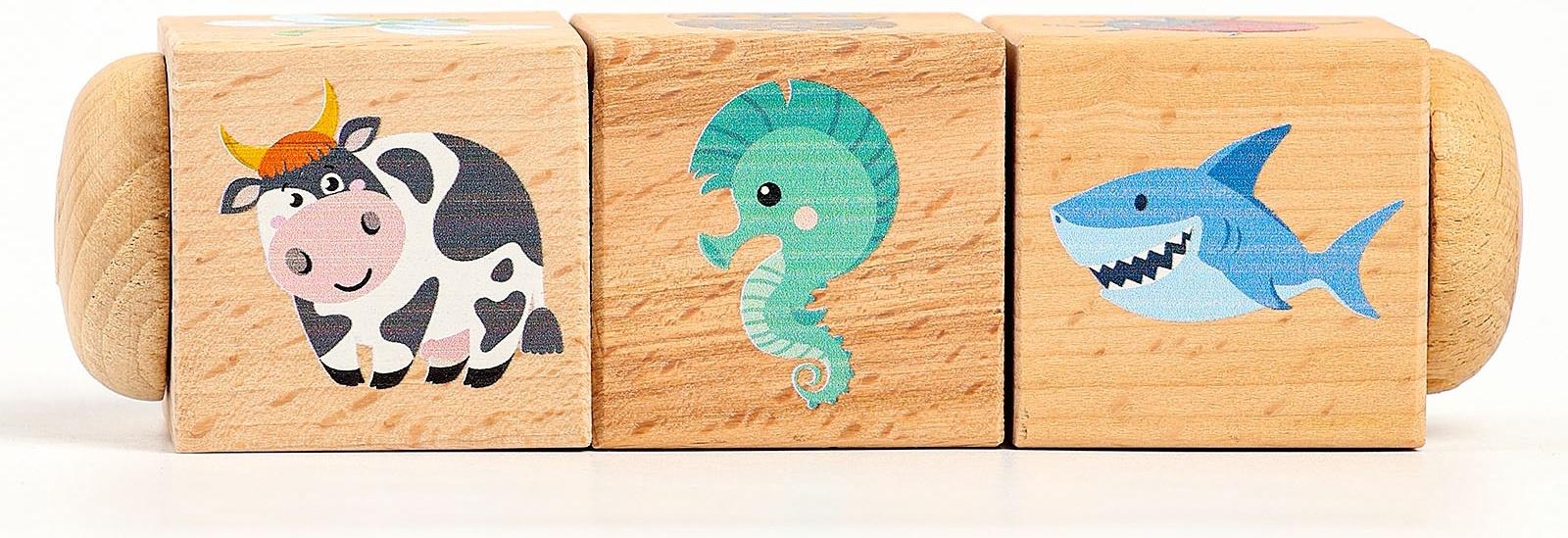 Кубики деревянные «Живая природа», на оси, 3 кубика