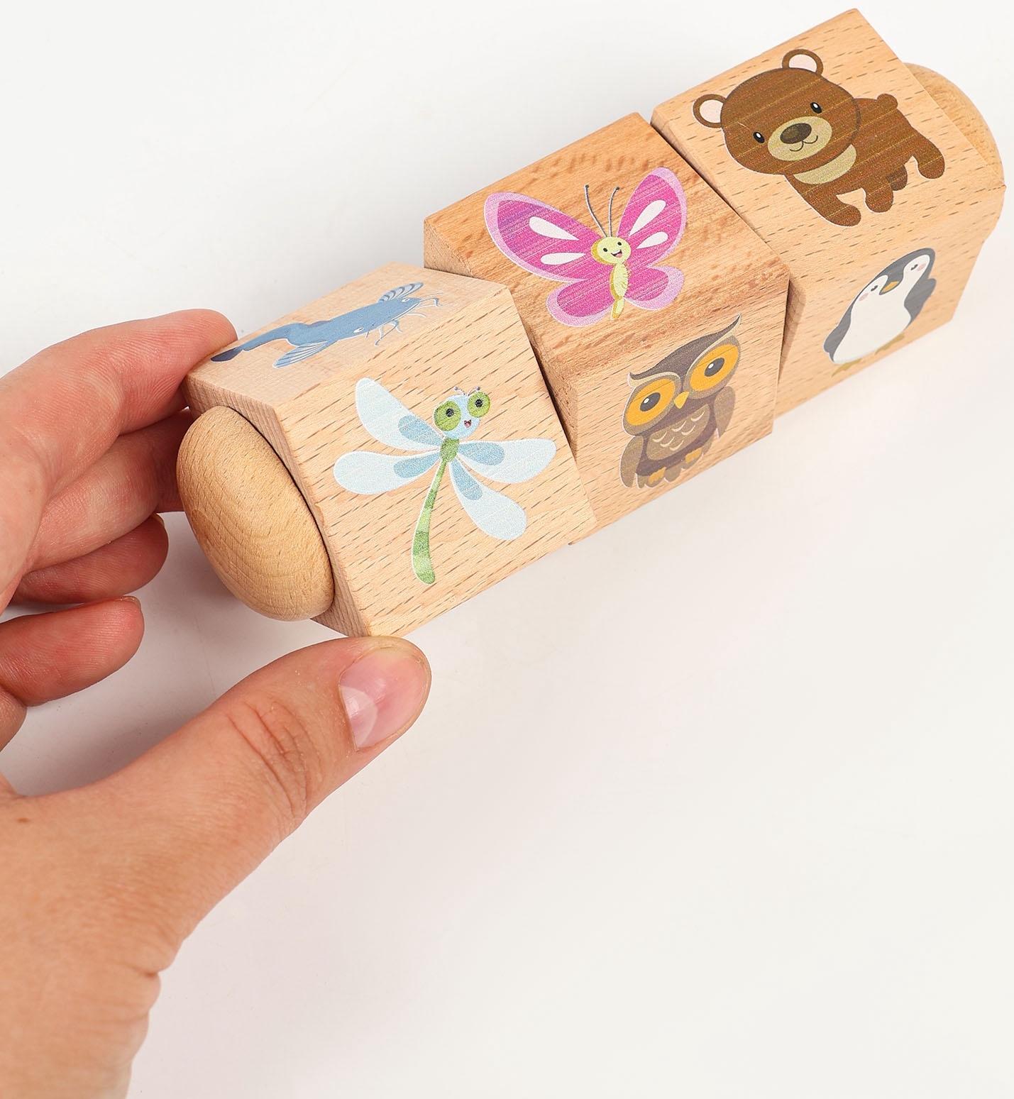 Кубики деревянные «Живая природа», на оси, 3 кубика