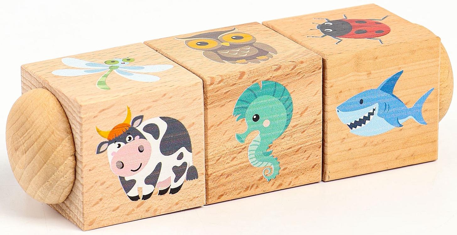 Кубики деревянные «Живая природа», на оси, 3 кубика