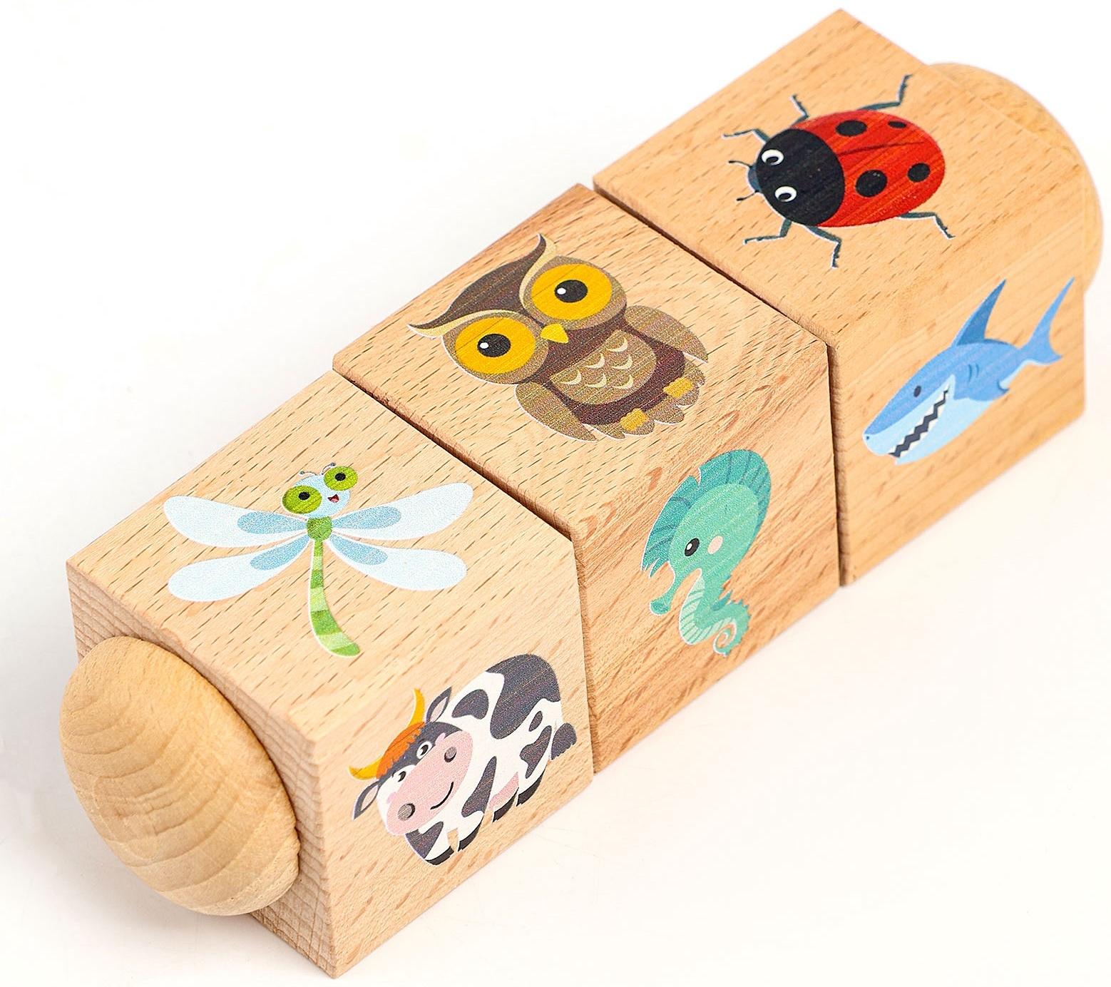 Кубики деревянные «Живая природа», на оси, 3 кубика