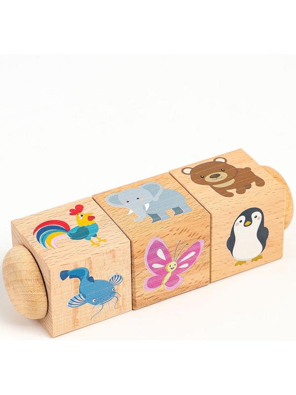 Кубики деревянные «Живая природа», на оси, 3 кубика