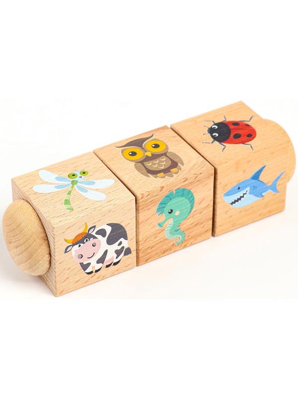 Кубики деревянные «Живая природа», на оси, 3 кубика