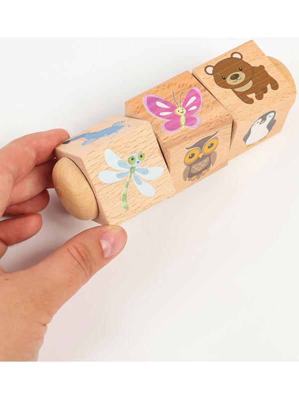 Кубики деревянные «Живая природа», на оси, 3 кубика