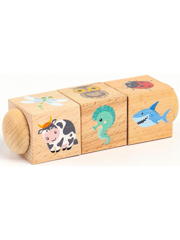 Кубики деревянные «Живая природа», на оси, 3 кубика
