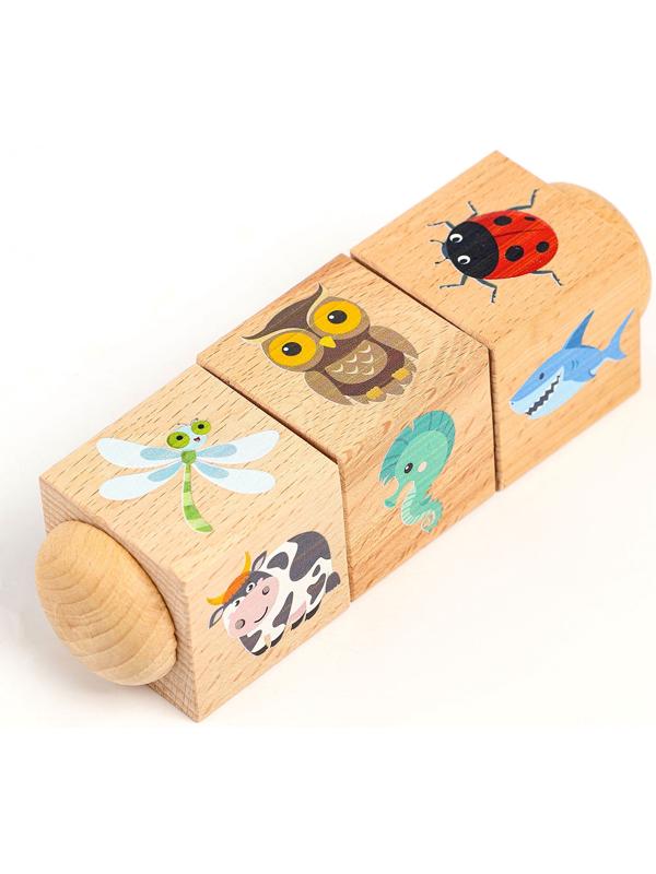 Кубики деревянные «Живая природа», на оси, 3 кубика