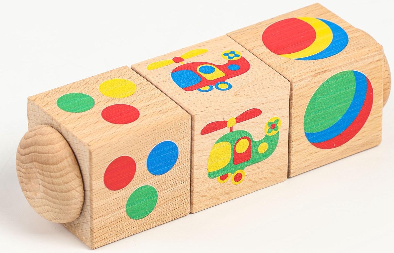 Кубики деревянные «Цвет», на оси, 3 кубика