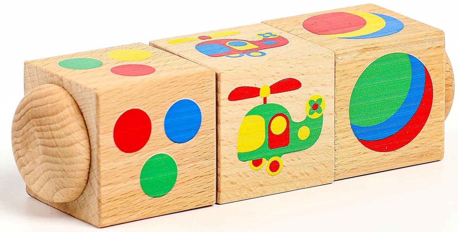 Кубики деревянные «Цвет», на оси, 3 кубика