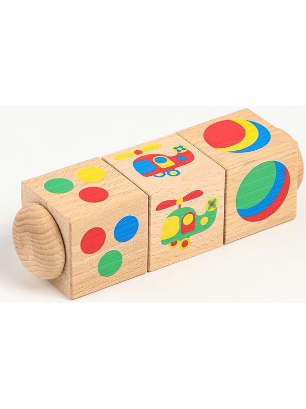 Кубики деревянные «Цвет», на оси, 3 кубика
