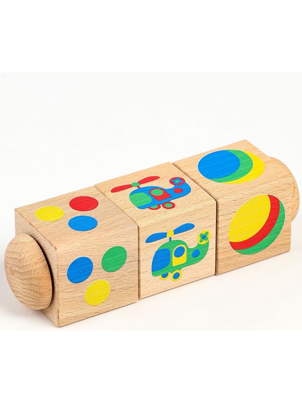 Кубики деревянные «Цвет», на оси, 3 кубика