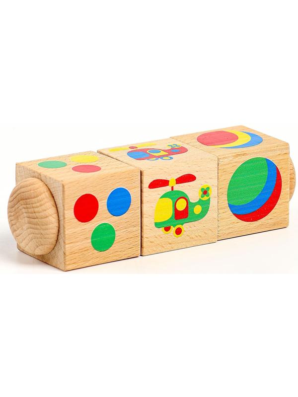 Кубики деревянные «Цвет», на оси, 3 кубика