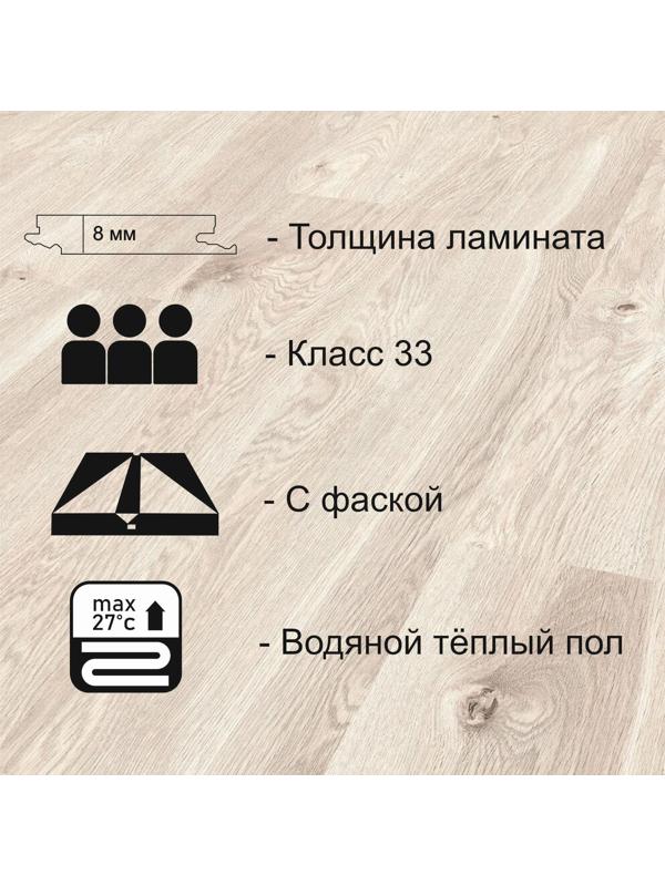 Ламинат для пола Victory Beauty 833 V4 K396, 1285×192 мм, 8 мм, 33 класс, цвет дуб парящий, 2.22 м2